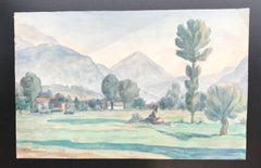 Vallée du Rhône par Pierre Desaules - Gouache sur papier 27x43 cm