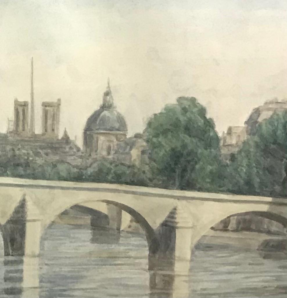 Royal bridge, Paris by Pierre Desaules - Watercolor on paper 29x44 cm For Sale 1