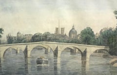 Ponte Reale, Parigi di Pierre Desaules - Acquerello su carta 29x44 cm