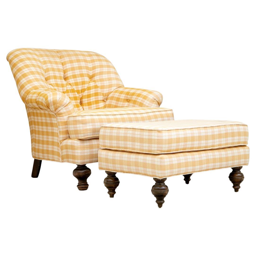 Pierre Deux Country French Upholstered Lounge Chair With Matching Ottoman