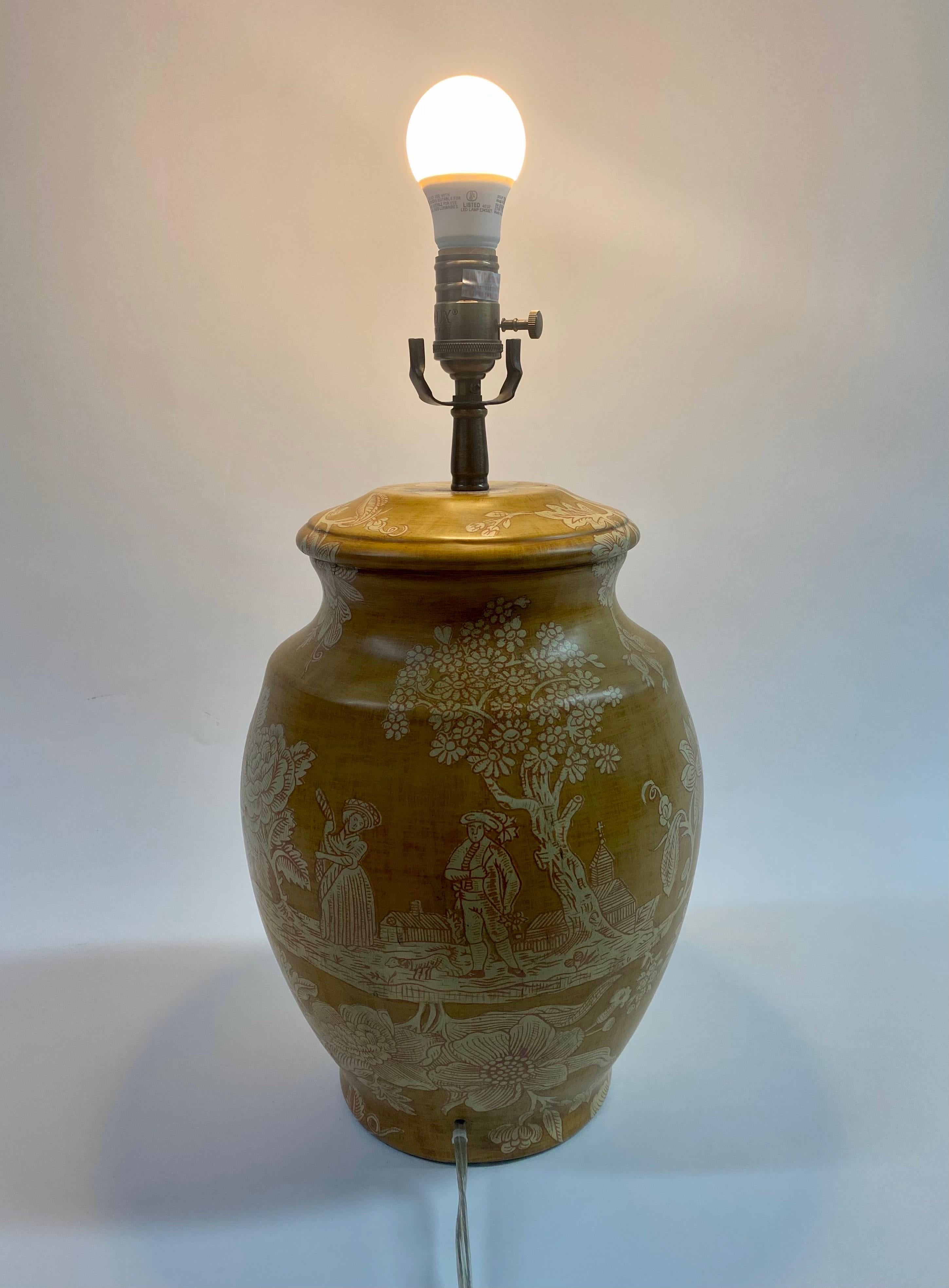 20th Century Pierre Deux French Country Ceramic Yellow Table Lamp with Custom Shade