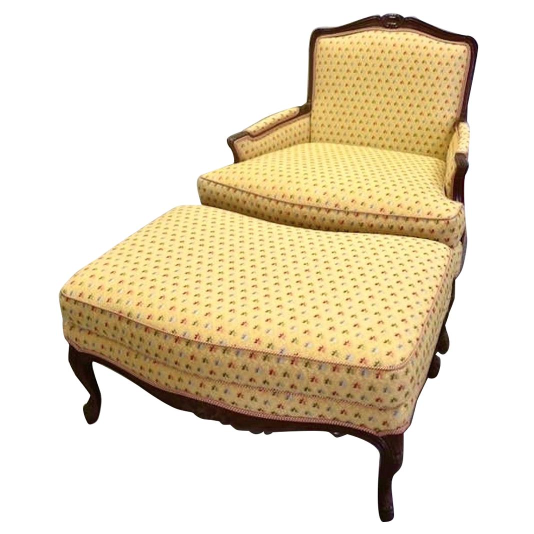 Pierre Deux French Country Provincial Yellow Armchair and Ottoman Set