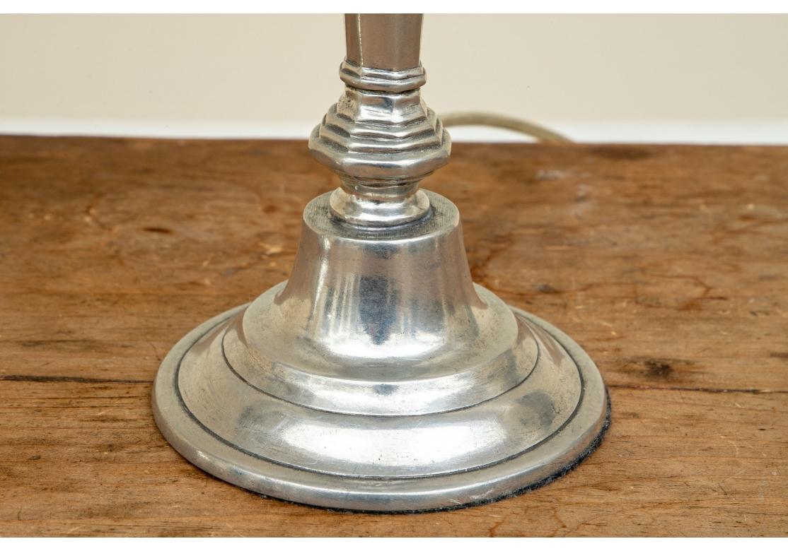 Pierre Deux Pair Of Pewter Candlestick Lamps With Shades For Sale 1