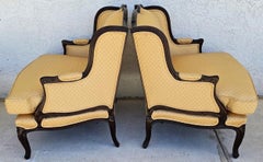 Pierre Deux Style French Country Provincial Bergere Lounge Chairs & Ottomans