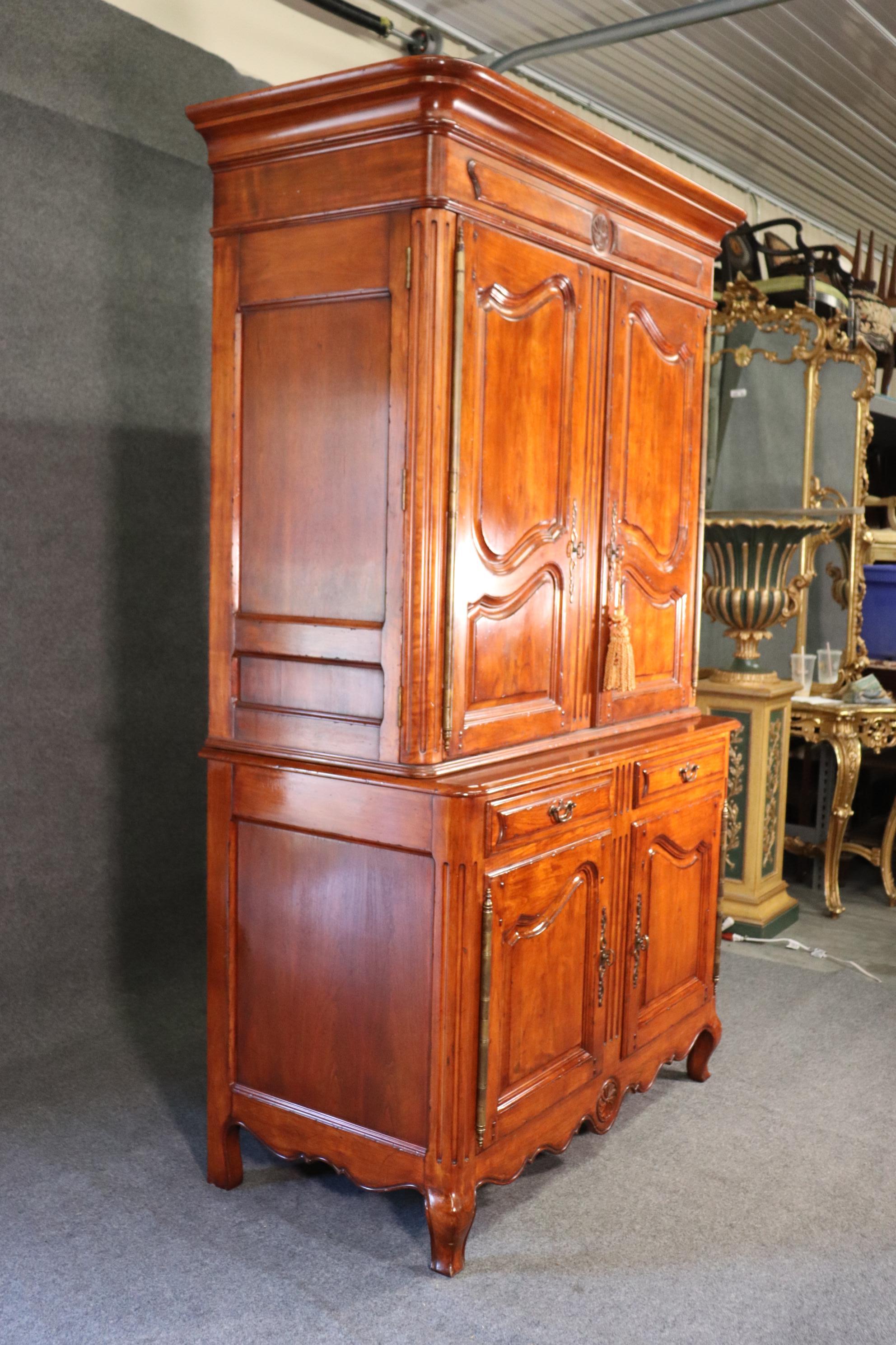 Pierre Deux Style Solid Cherry Carved Entertainment Center Armoire Linen Press In Good Condition In Swedesboro, NJ
