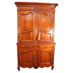 Used Pierre Deux Style Solid Cherry Carved Entertainment Center Armoire Linen Press