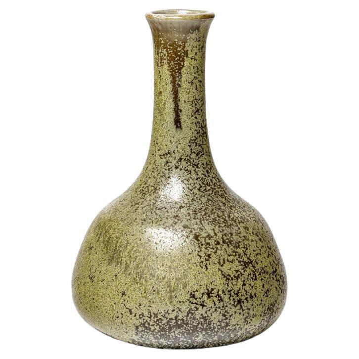 Pierre Devie 20th century ceramic vase green color signed 1965 design For Sale