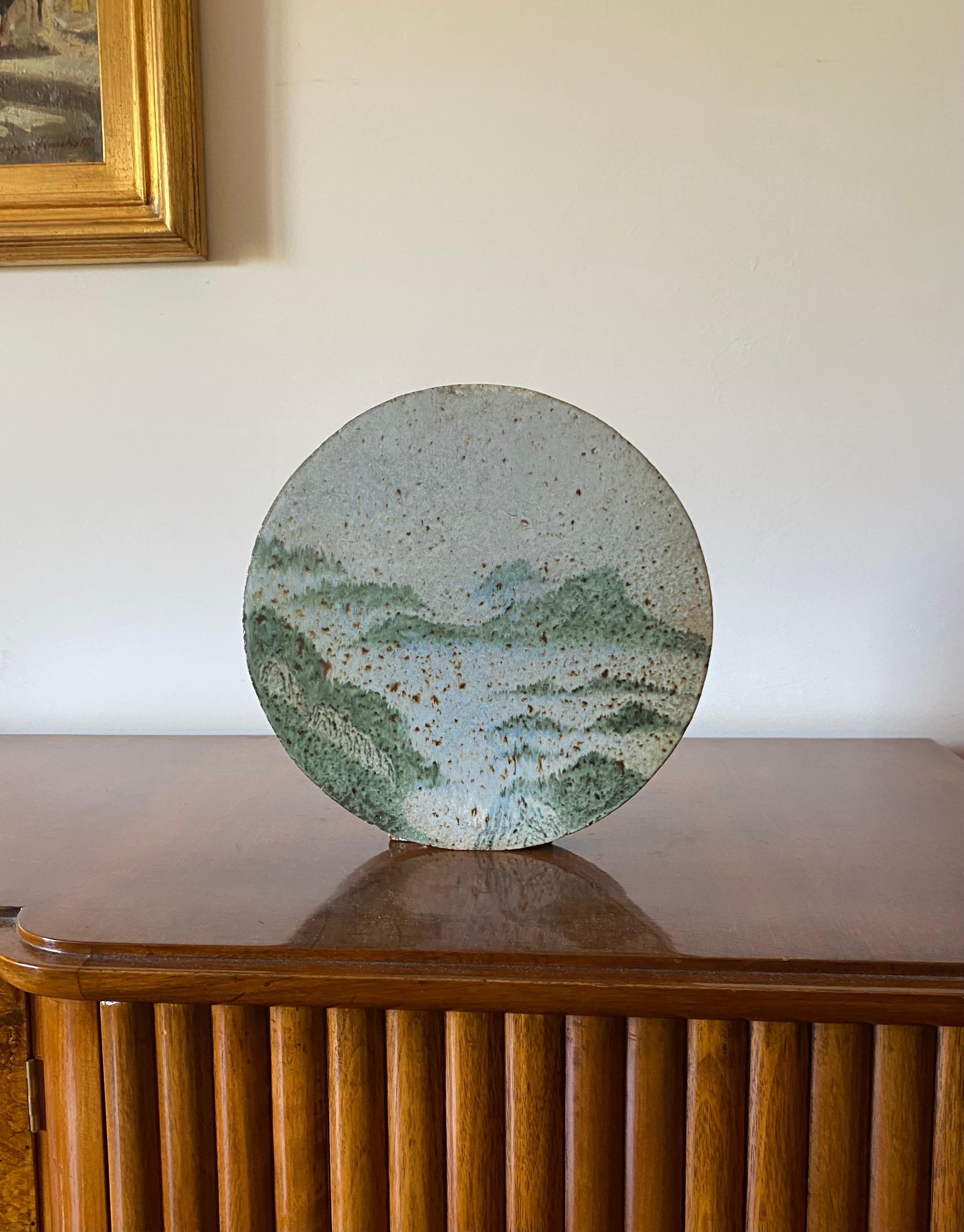 Pierre Devie, Jarrón solifleur de cerámica verde de mediados de siglo, Francia 1980 French en venta