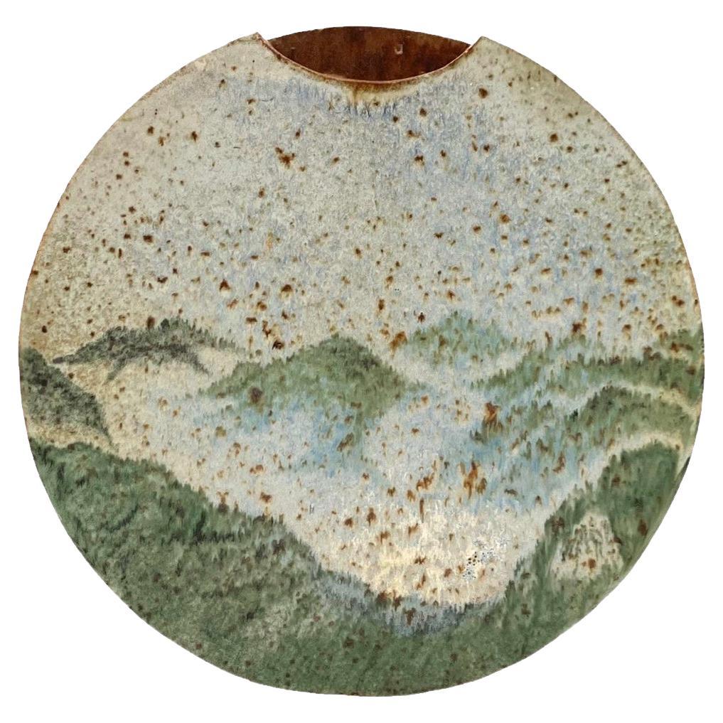 Pierre Devie, Mid-century modern green ceramic solifleur vase, France 1980