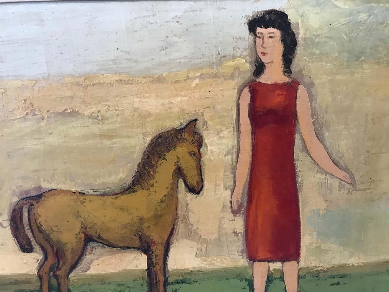 Pierre Devos (1917-1972) était un artiste belge.
Cette peinture naïve et rafraîchissante est signée en bas à droite et datée au dos en 1954.
Il se trouve dans son cadre d'origine en bois doré.