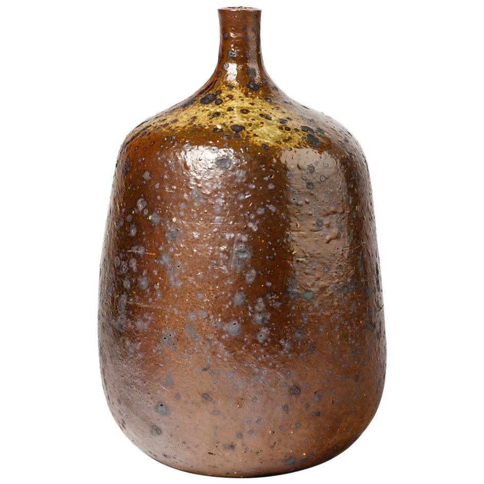Pierre Digan Brown Stoneware Ceramic Bottle or Vase La Borne Midcentury Design
