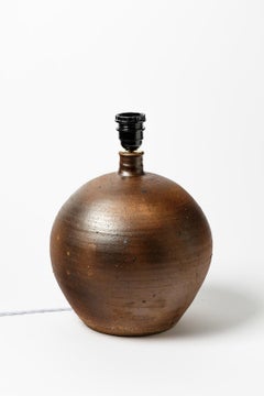 Pierre Digan Braune Steingut-Keramik-Tischlampe La Borne, um 1970, Design