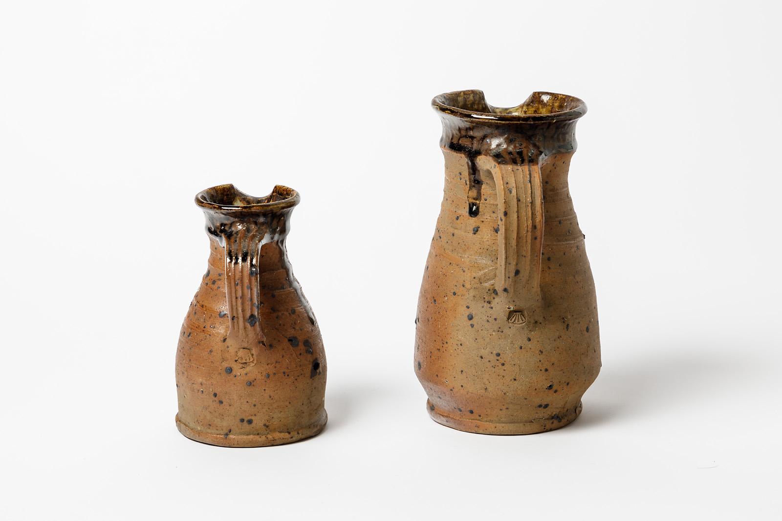 Pierre Digan La Borne Pair of Brown and Black Stoneware Ceramic Pitchers, 1970 In Excellent Condition For Sale In Neuilly-en- sancerre, FR