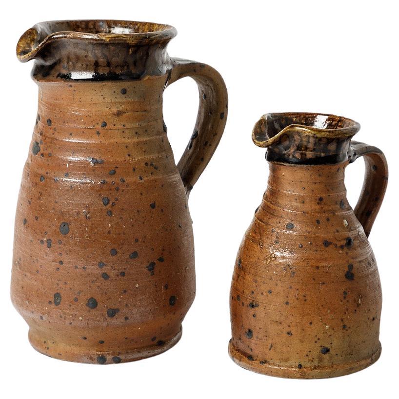 Pierre Digan La Borne Pair of Brown and Black Stoneware Ceramic Pitchers, 1970 For Sale