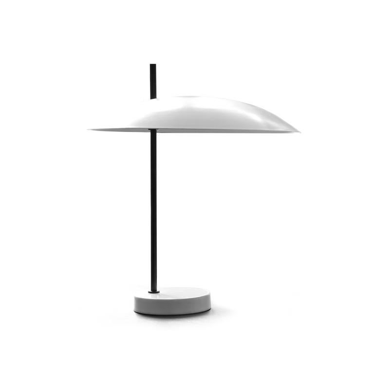 French Pierre Disderot Model #1013 Table Lamp in White and Chrome for Disderot, France For Sale