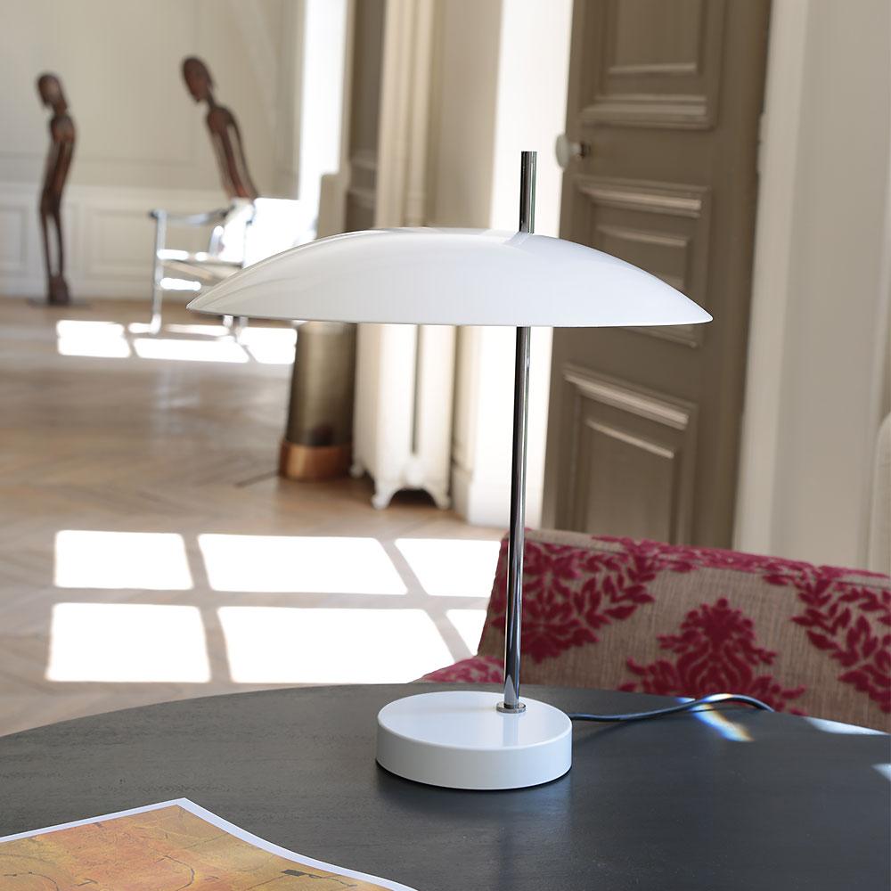 Lacquered Pierre Disderot Model #1013 Table Lamp in White & Gunmetal for Disderot, France For Sale