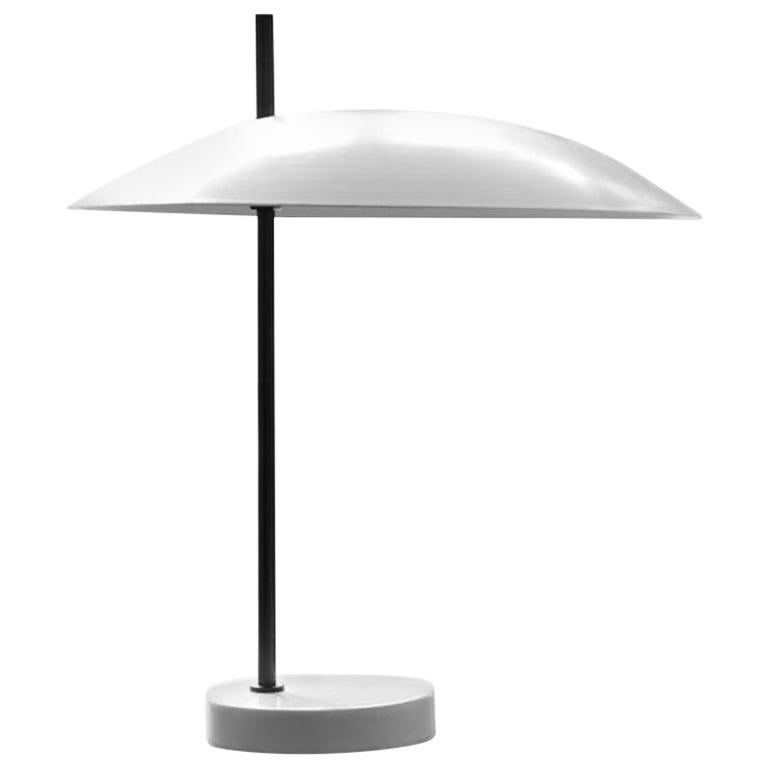 Pierre Disderot Model #1013 Table Lamp in White & Gunmetal for Disderot, France For Sale