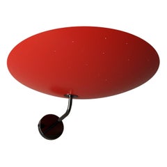Pierre Disderot Modèle #2059, grande lampe murale perforée en rouge et chrome foncé