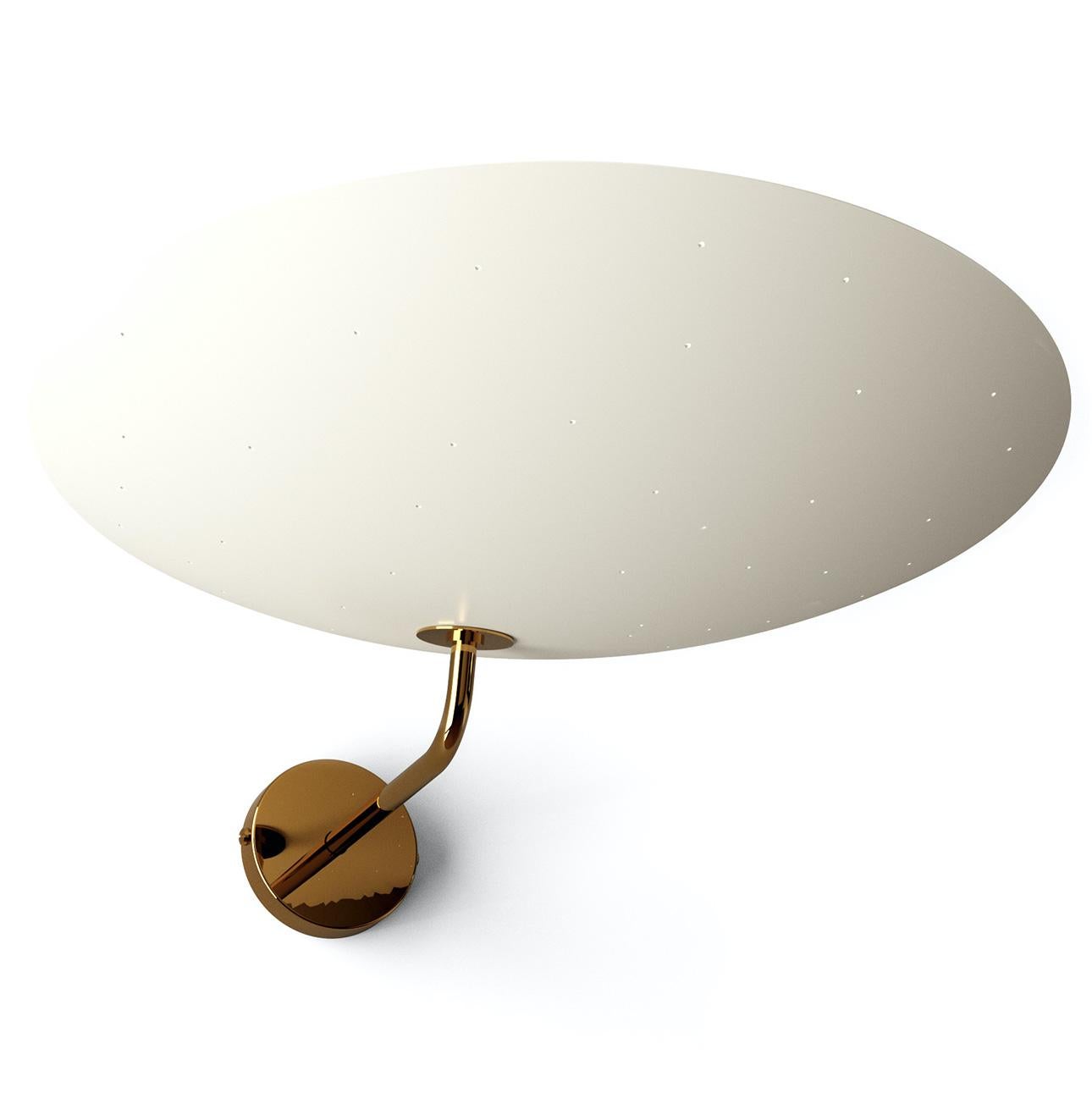 Lacquered Pierre Disderot Model #2059 Large Perforated Wall Lamp in White & Brushed Brass For Sale