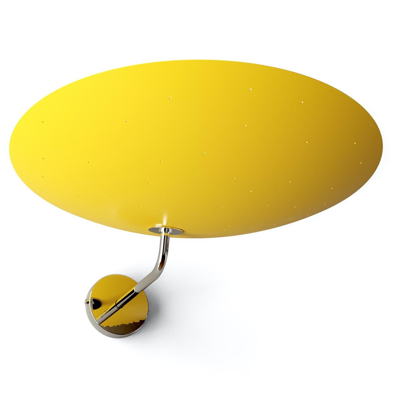French Pierre Disderot Model #2059 Large Perforated Wall Lamp in Yellow and Dark Chrome For Sale