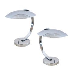 Pierre Disderot Paris 1980 Pair of Aerodynamic Desk Lamps in Nickel Chrome
