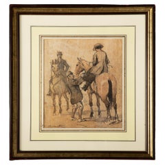 Pierre DUBAUT (1886-1968) Peinture à l'encre d'un homme et d'une femme à cheval
