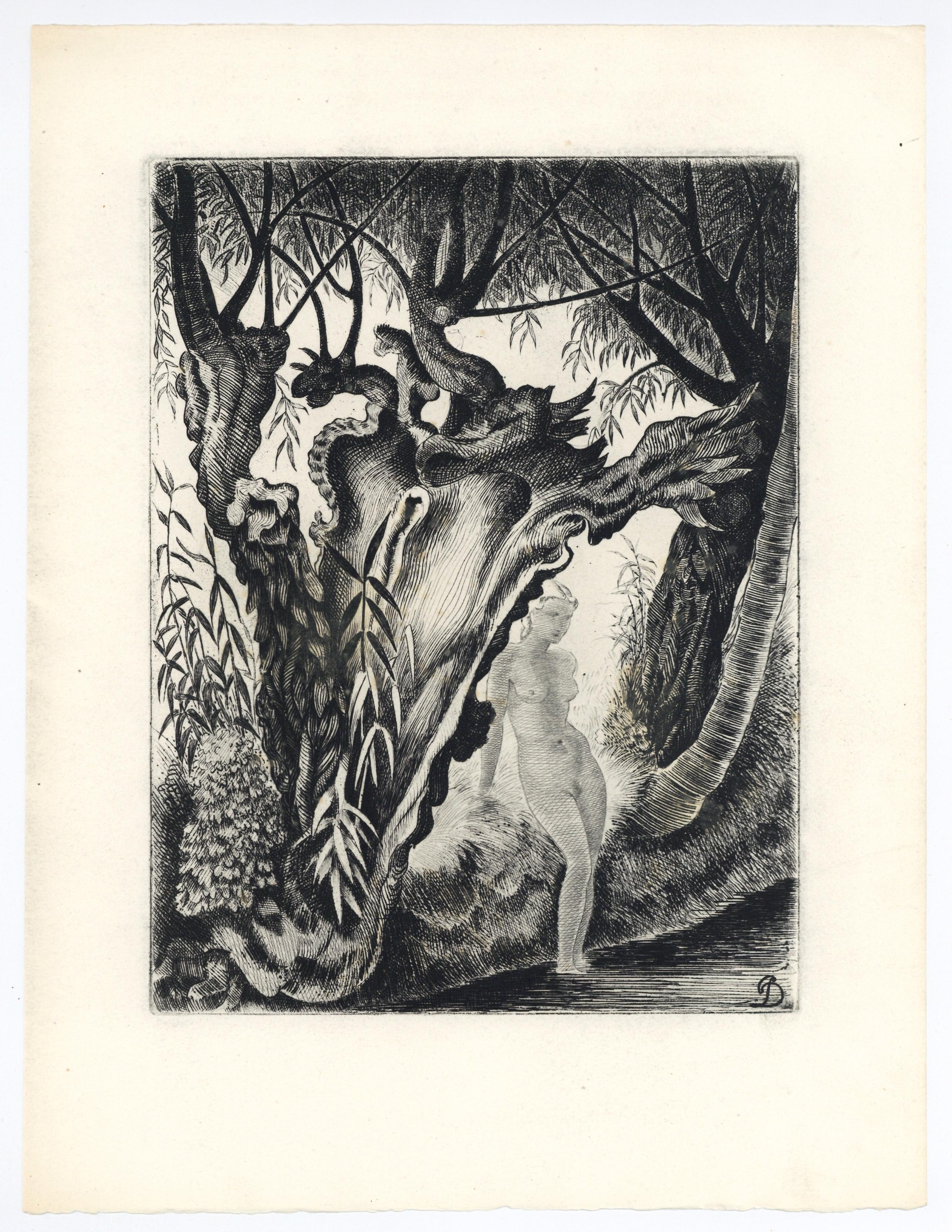 Gravure sur papier Rives BFK. Non signé et non numéroté, tel que publié. Bon état. Notes : Extrait du folio, Alternance, 1946. Publié par Le Gerbier, Paris ; imprimé par l'atelier Quesneville, Paris, 2 mars 1946. L'impression a été achevée le 2 mars