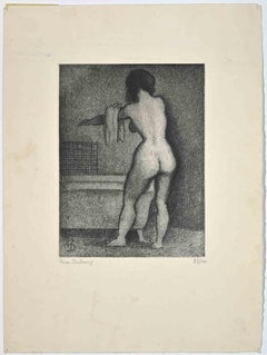 Gravure d'origine d'un nu par Pierre Dubreuil - Milieu du XXe siècle
