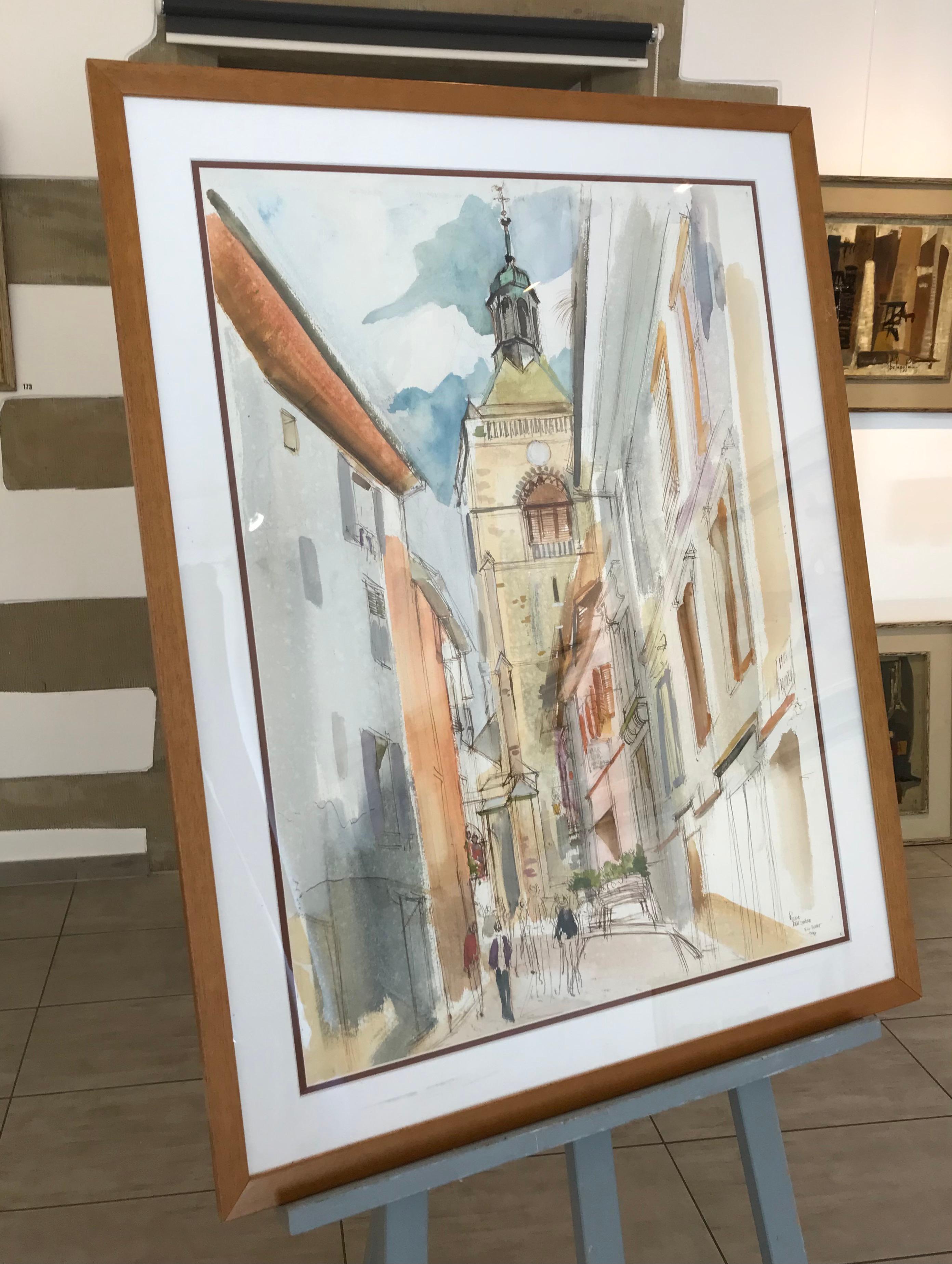 Bugnet street, Evian - Painting by Pierre Duc