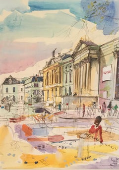 Place Neuve, Geneva by Pierre Duc - Watercolor on paper 50x69 cm