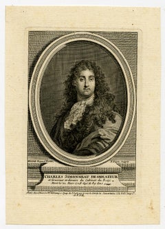 Portrait of artist Charles Simonneau by Pierre Dupin - Engraving - 18th Century