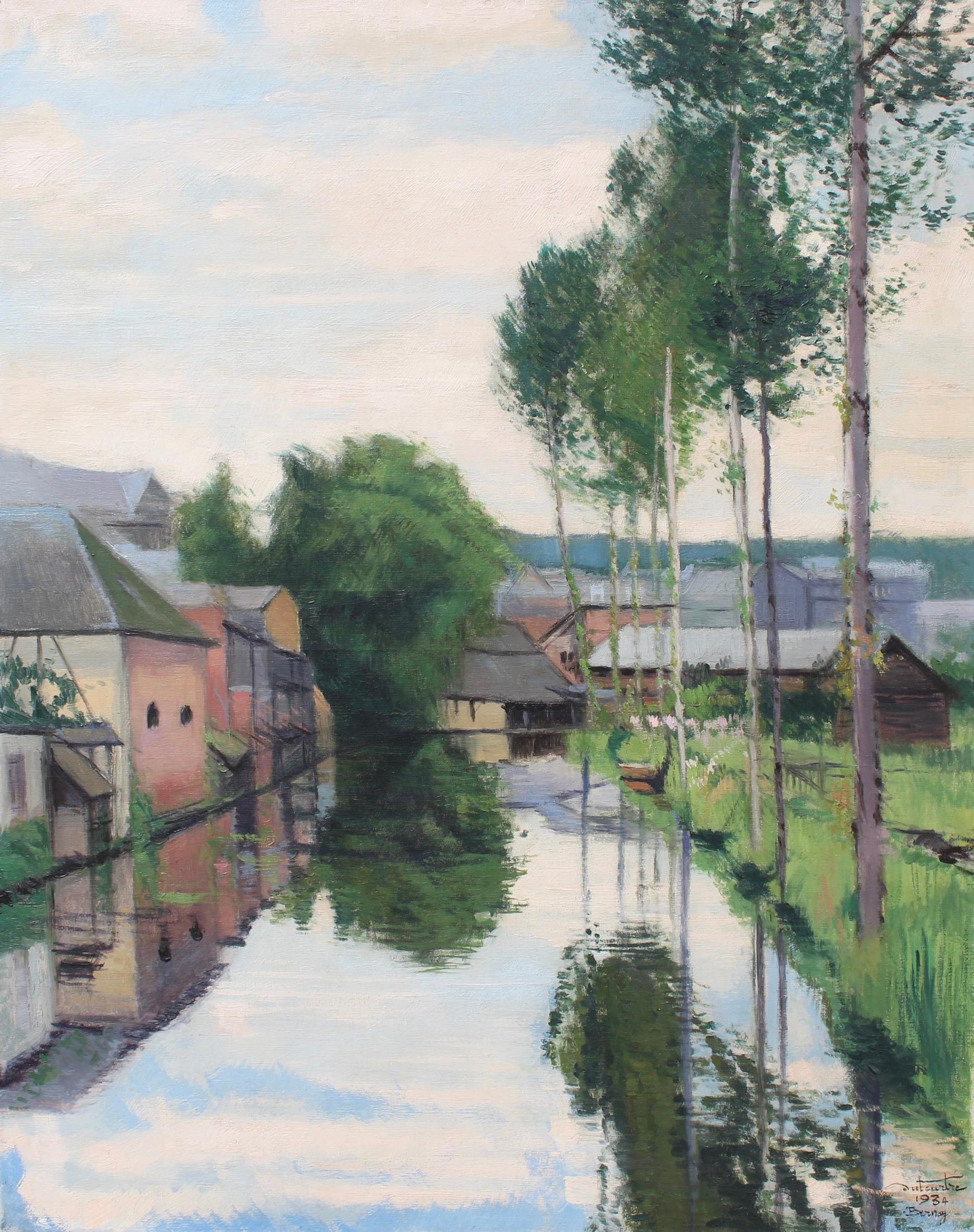 The Charentonne River in Bernay - Painting by Pierre Duteurtre