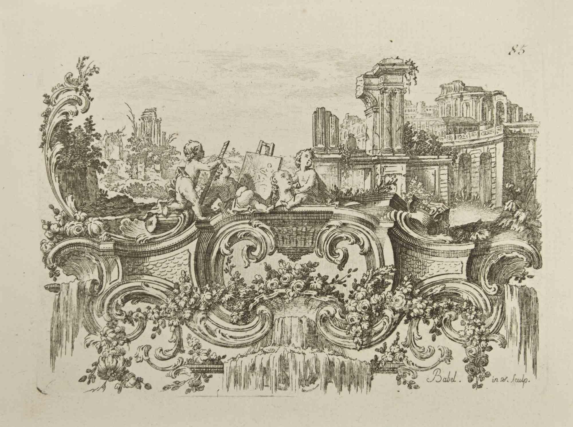 Dreamy Landscape - Etching by Pierre-Edme Babel - 18th Century