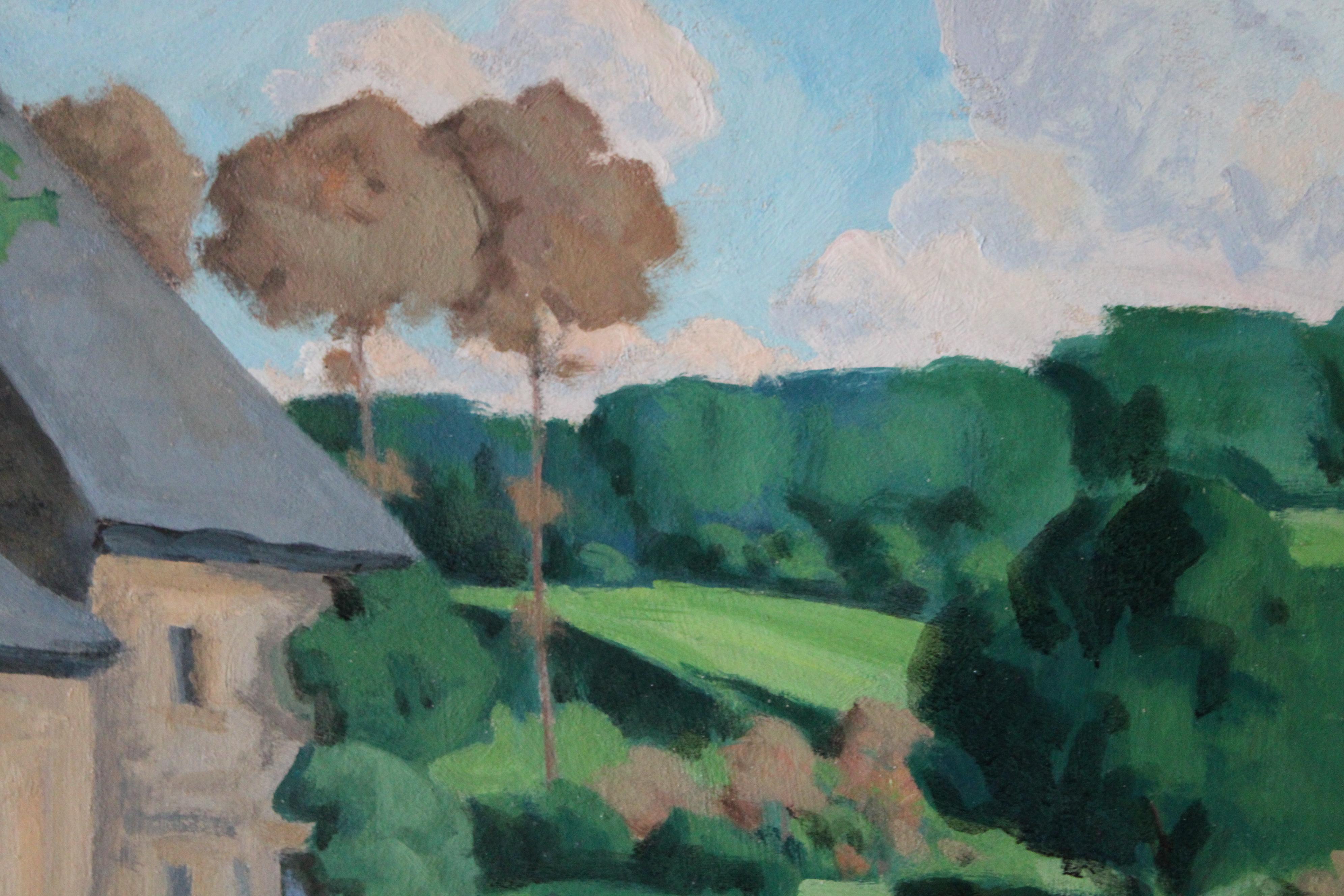 Landscape Oil Painting, large French Landscape oil painting, Normandy landscape For Sale 3