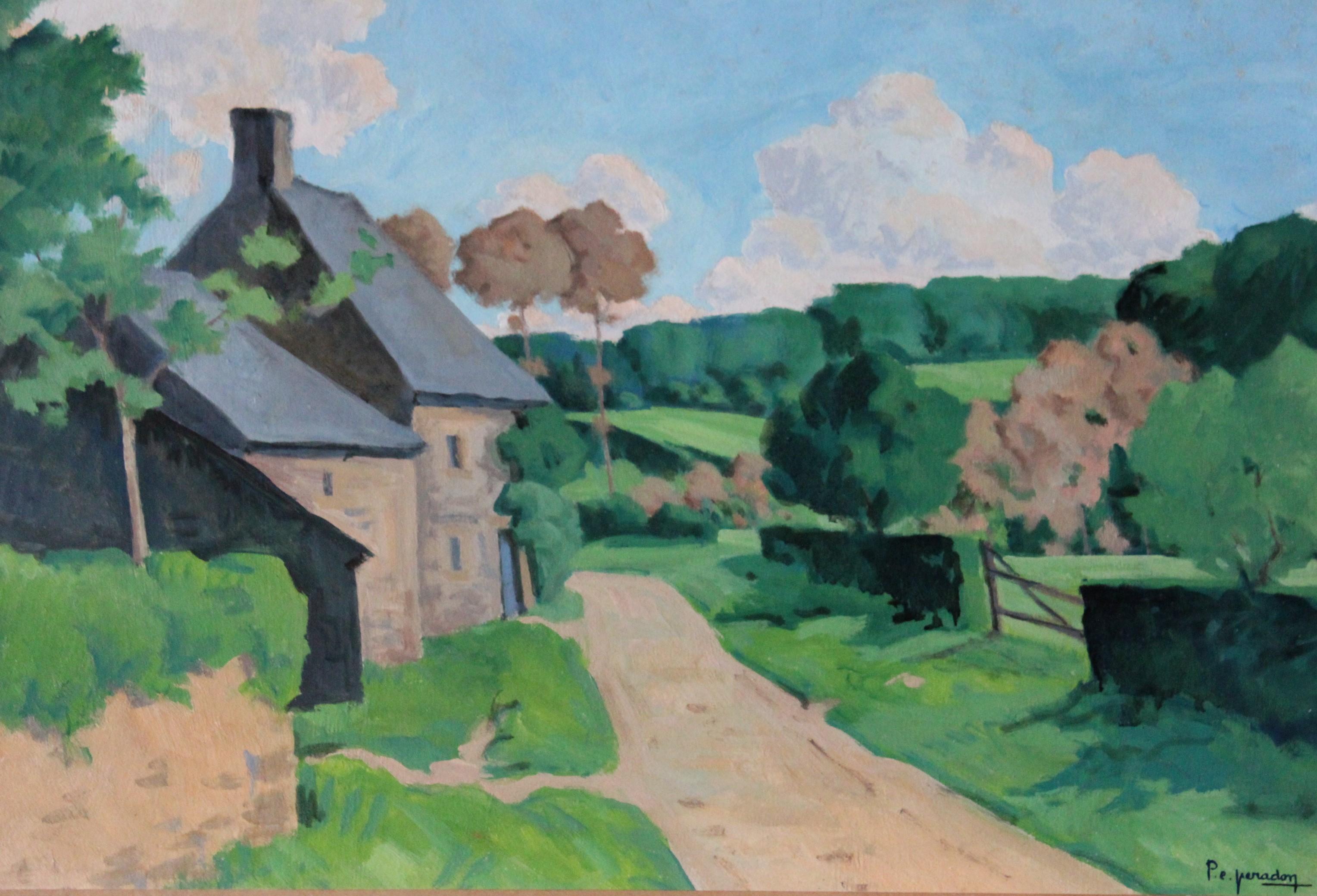 Pierre-Edmond Peradon Landscape Painting - Landscape Oil Painting, large French Landscape oil painting, Normandy landscape