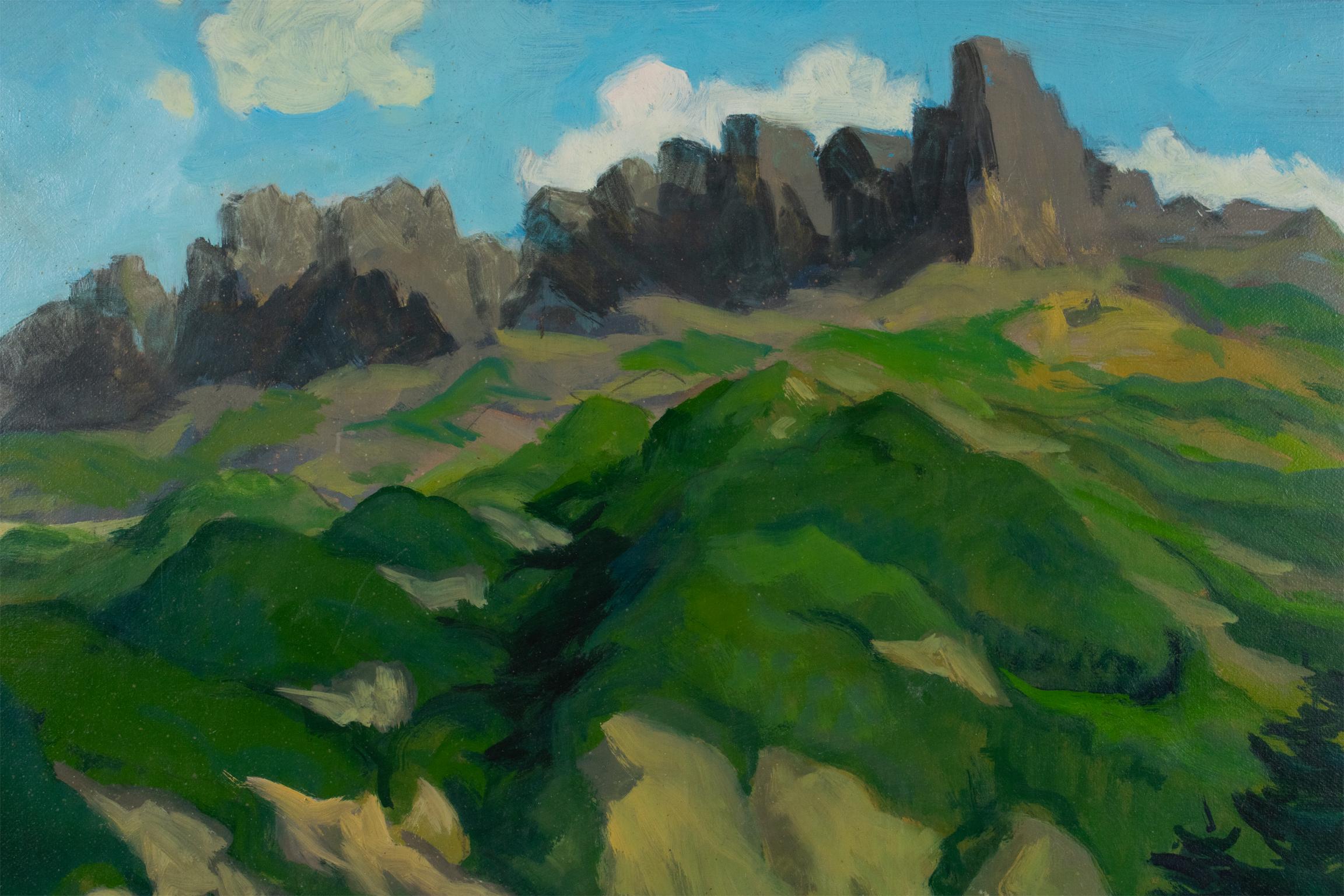 Die Alpen in der Provence, Öl auf Karton, Gemälde von Pierre-Edmond Peradon im Angebot 9