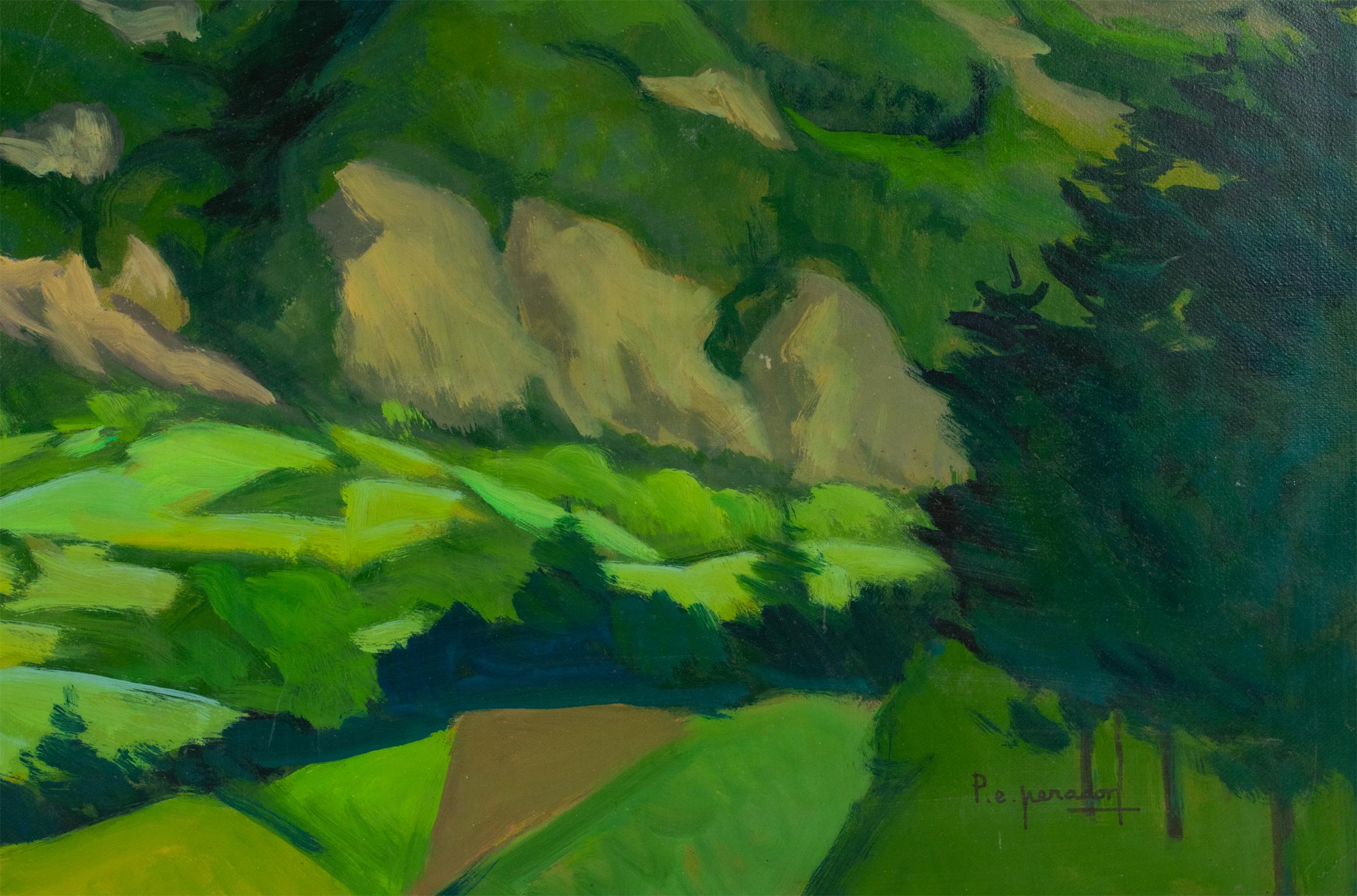 Die Alpen in der Provence, Öl auf Karton, Gemälde von Pierre-Edmond Peradon im Angebot 10