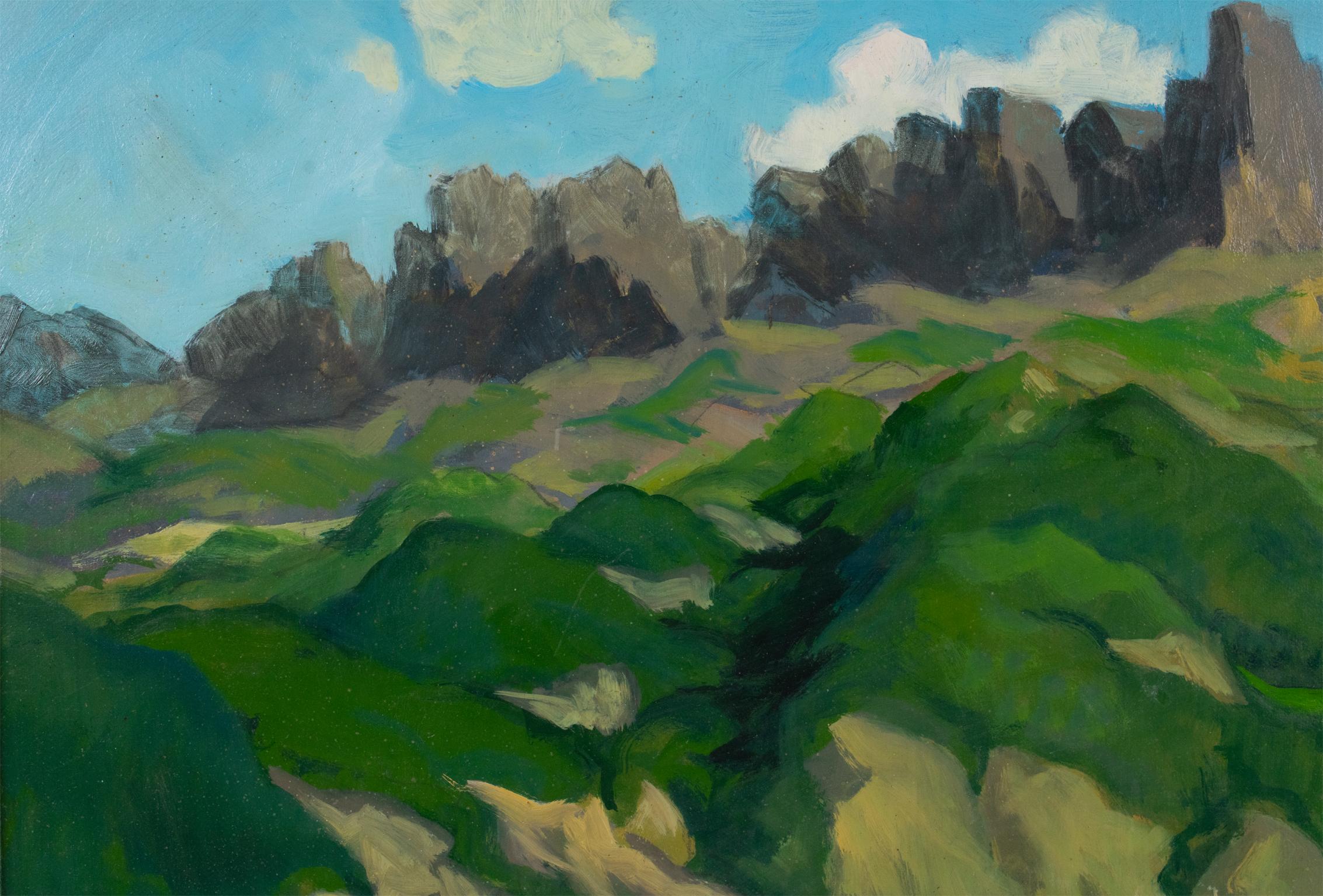 Die Alpen in der Provence, Öl auf Karton, Gemälde von Pierre-Edmond Peradon im Angebot 11