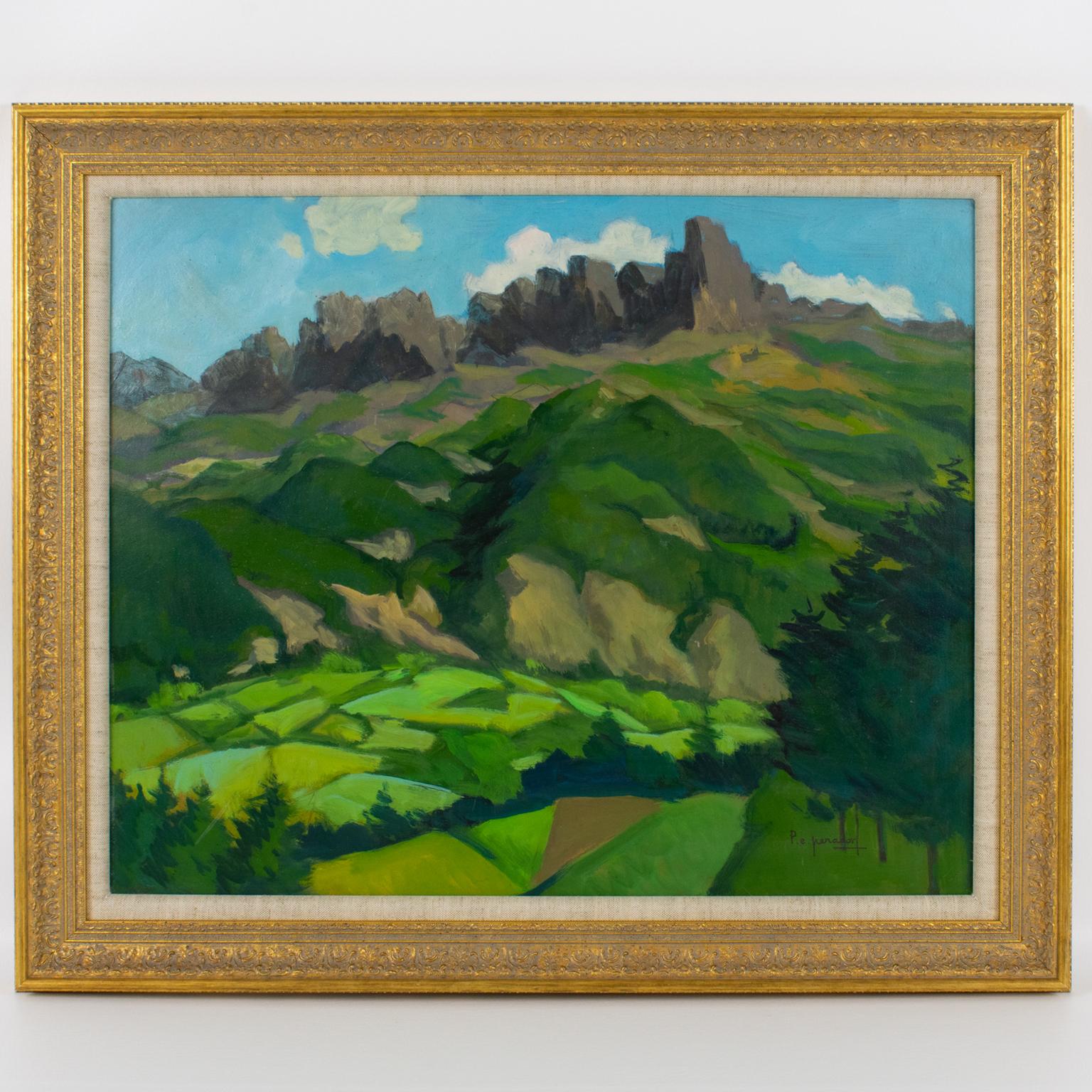 Die Alpen in der Provence, Öl auf Karton, Gemälde von Pierre-Edmond Peradon im Angebot 4