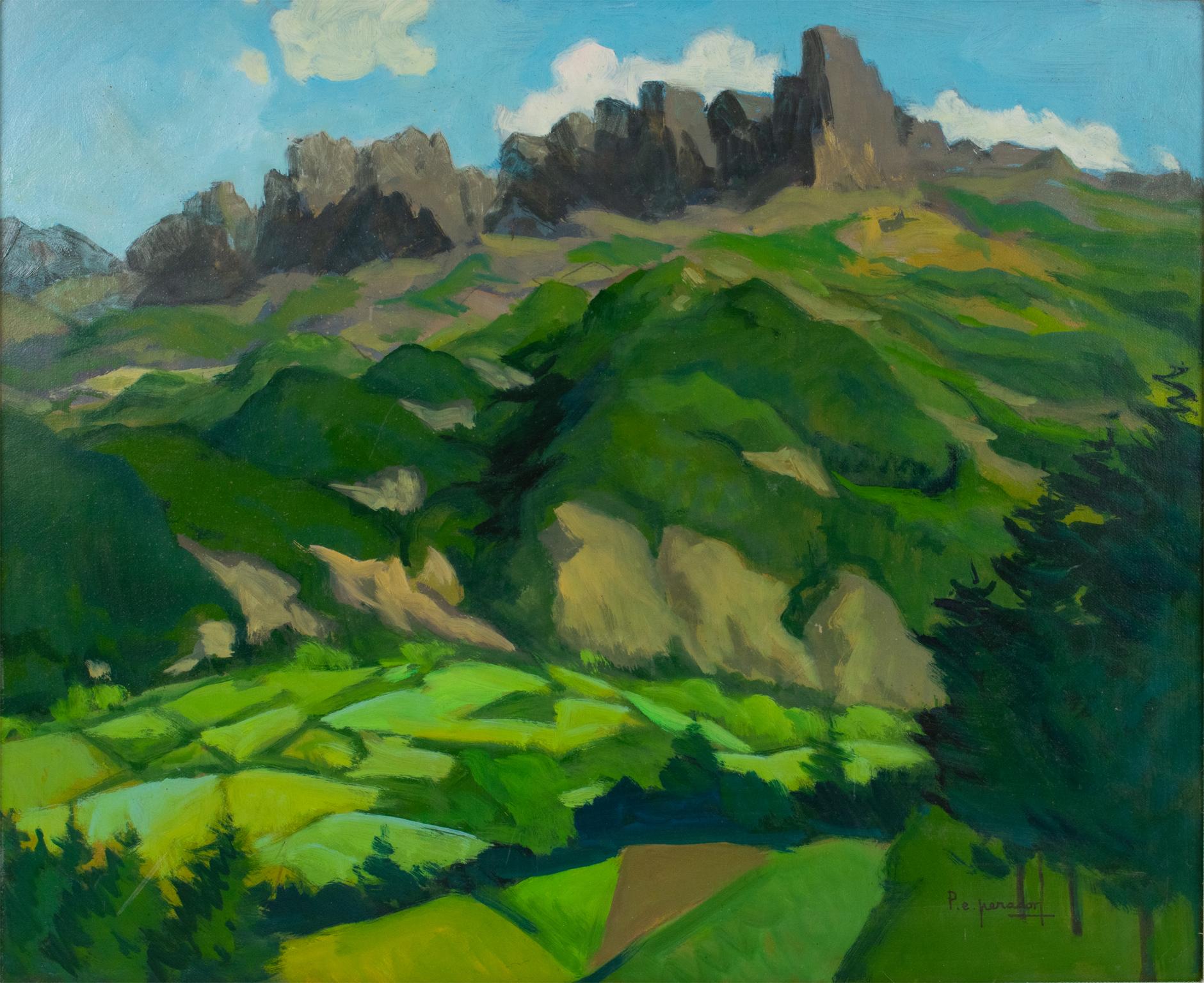 Die Alpen in der Provence, Öl auf Karton, Gemälde von Pierre-Edmond Peradon im Angebot 6