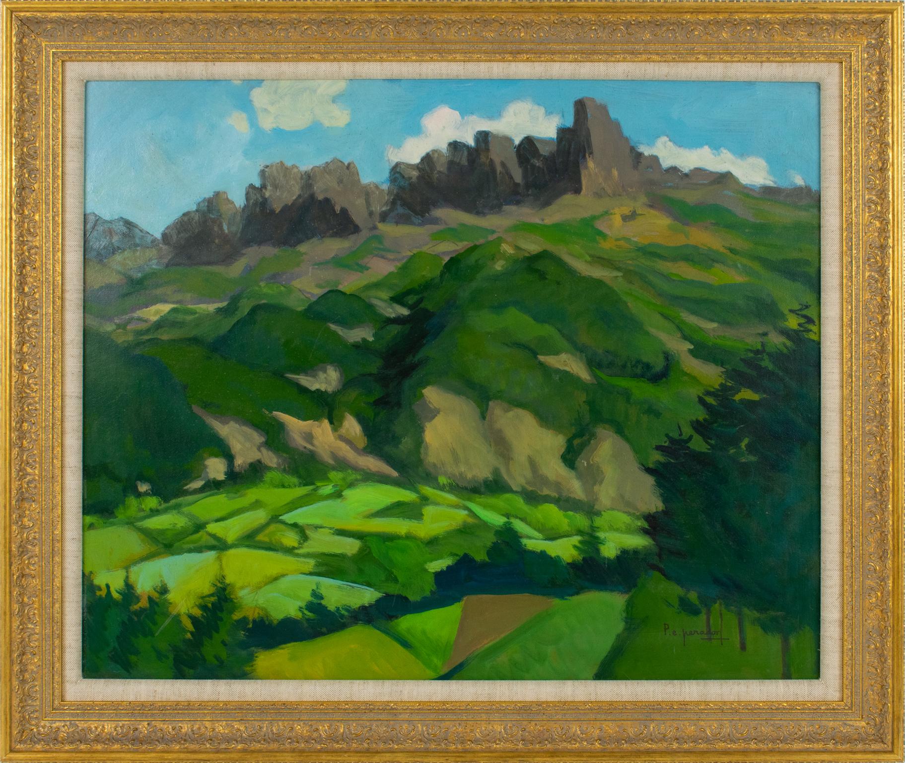 Les Alpes en Provence, peinture à l'huile sur panneau de Pierre-Edmond Peradon