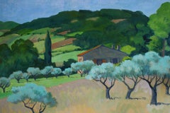 Große Vintage-Landschaft Ölgemälde der Landschaft in der Provence Frankreich