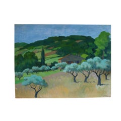 Große Vintage-Landschaft Ölgemälde der Landschaft in der Provence Frankreich