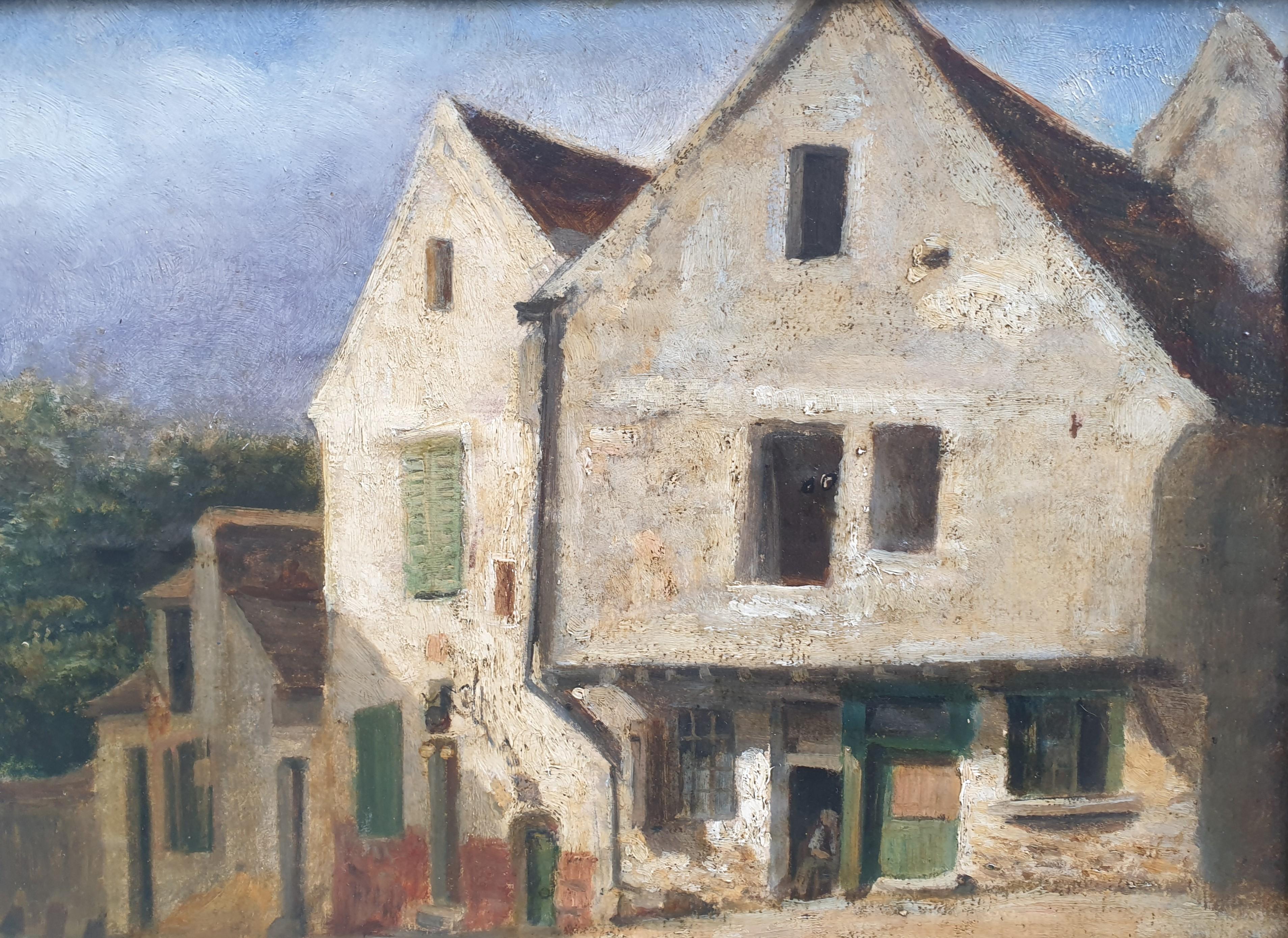 Pierre Edouard FRERE Vue maisons Montfort L'Amaury Yvelines Impressionniste 19e - Impressionnisme Painting par Pierre Edouard Frere