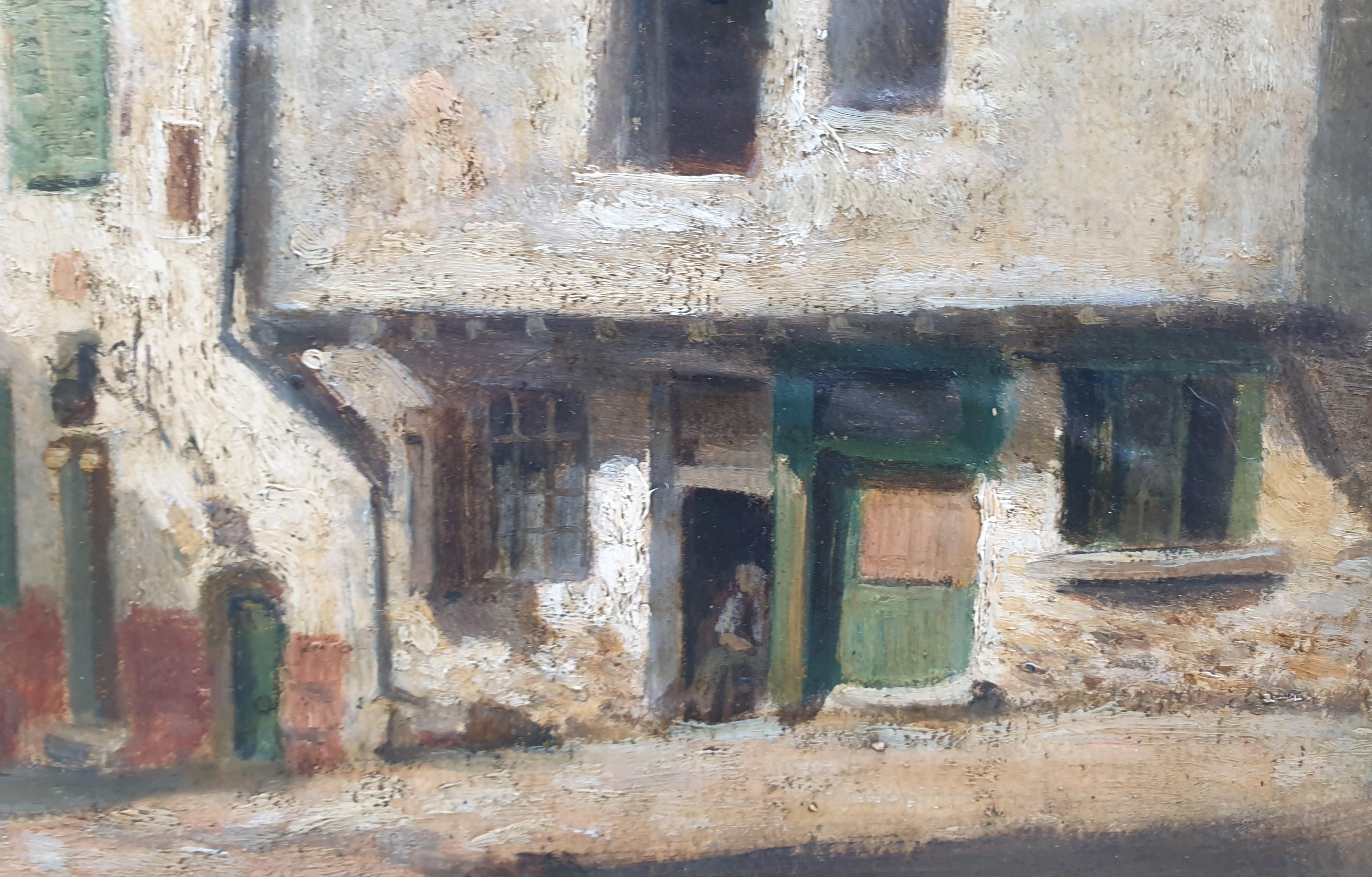 Pierre Edouard FRERE Vue maisons Montfort L'Amaury Yvelines Impressionniste 19e - Gris Landscape Painting par Pierre Edouard Frere