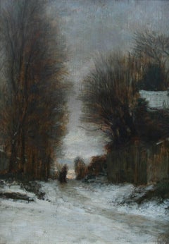 Snow at Fontainebleau - French art 19thC Impressionist landscape oil painting