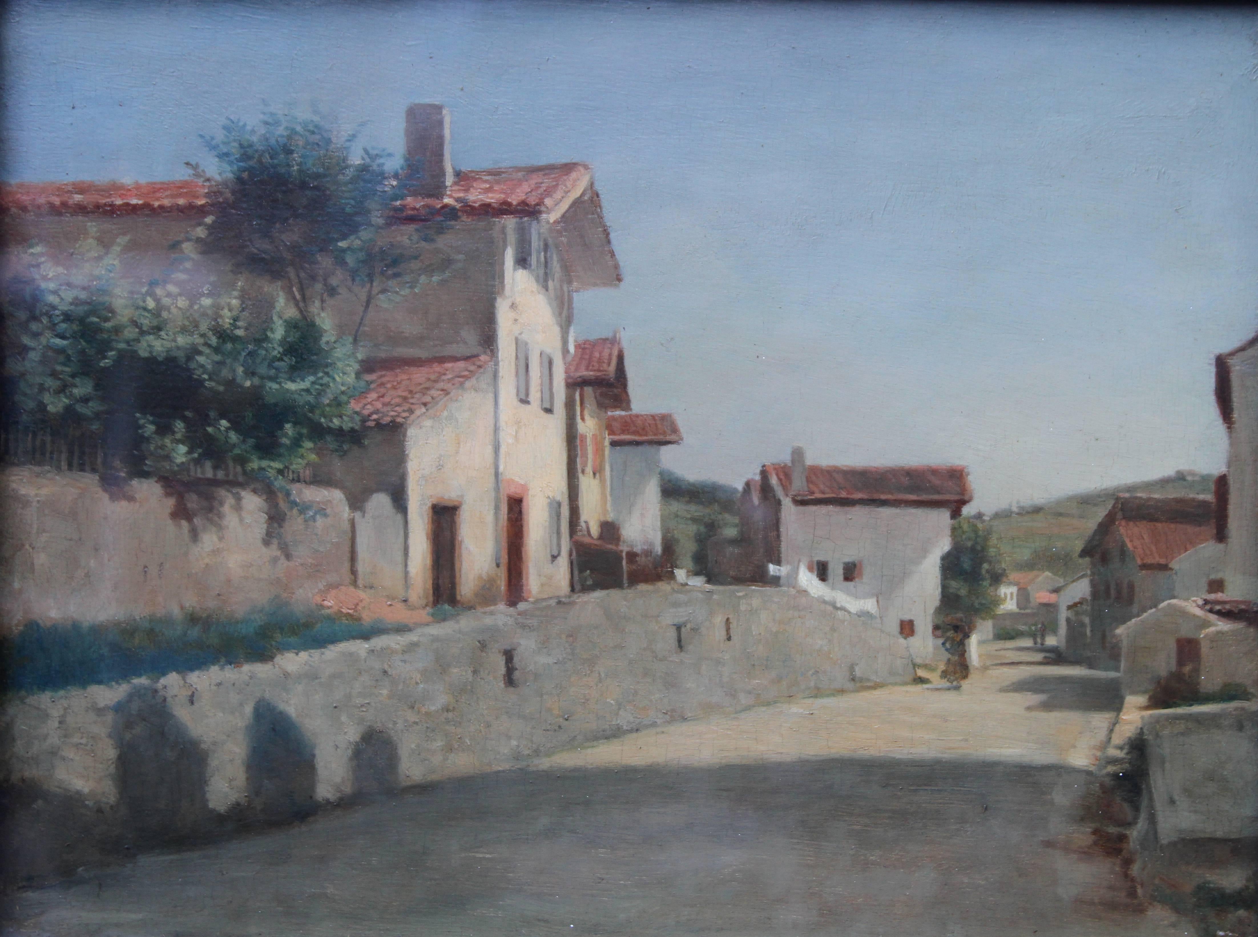 Village Landscape - French 19thC Impressionist oil painting  France - Painting by Pierre Edouard Frere