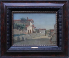 Paysage de village - peinture à l'huile impressionniste française du 19e siècle  France