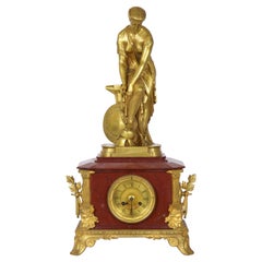 Pierre Emile Hébert & Georges Servant Bronze Sculpture of Thetis on Mantel Clock