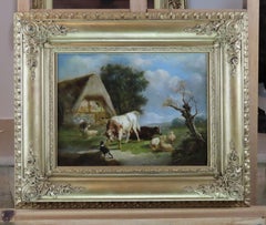 Original Oil on Panel, Pierre Emmanuel Dielman. "A Farmyard Scene"